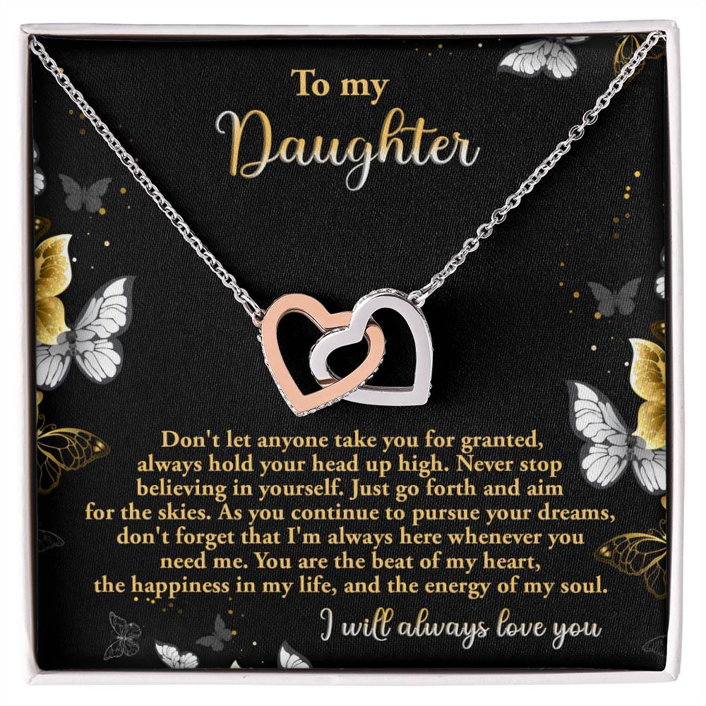 Gift for Daughter - Pursue Your Dreams I Will Always Love You Interlocking Hearts Necklace