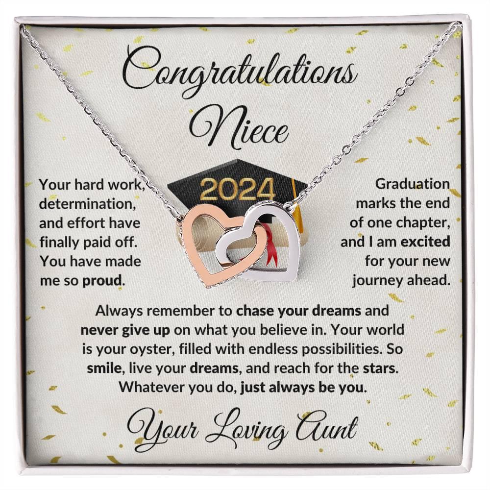 Niece Jewelry Graduation Class of 2024 Personalized Interlocking Hearts Pendant Necklace with Heartfelt Message and Gift Box