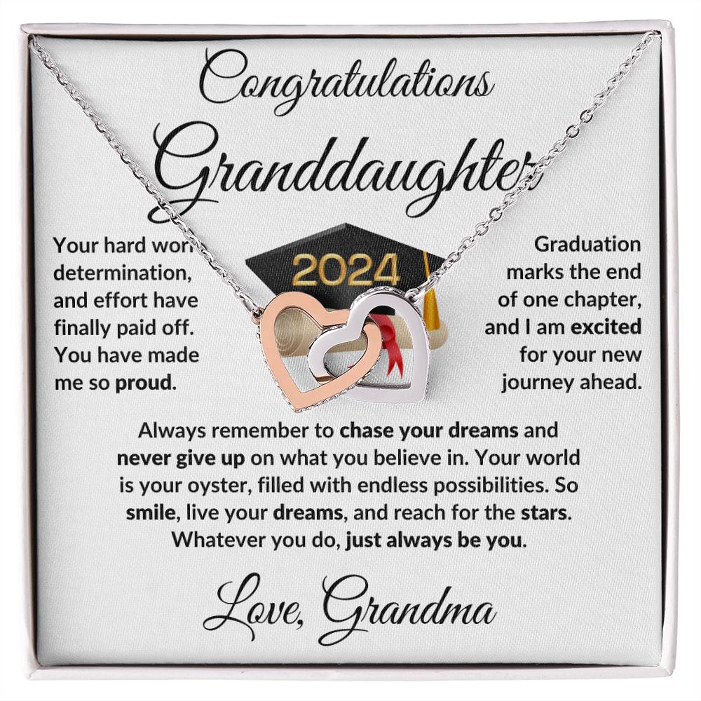 Granddaughter Jewelry Graduation Class of 2024 Personalized Interlocking Hearts Pendant Necklace with Heartfelt Message and Gift Box