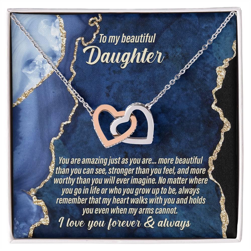 Daughter Inspirational - My Heart Walks with You - Interlocking Hearts Necklace