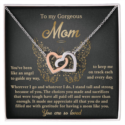 To My Mom You Are Like An Angel To Guide My Way Interlocking Hearts Necklace