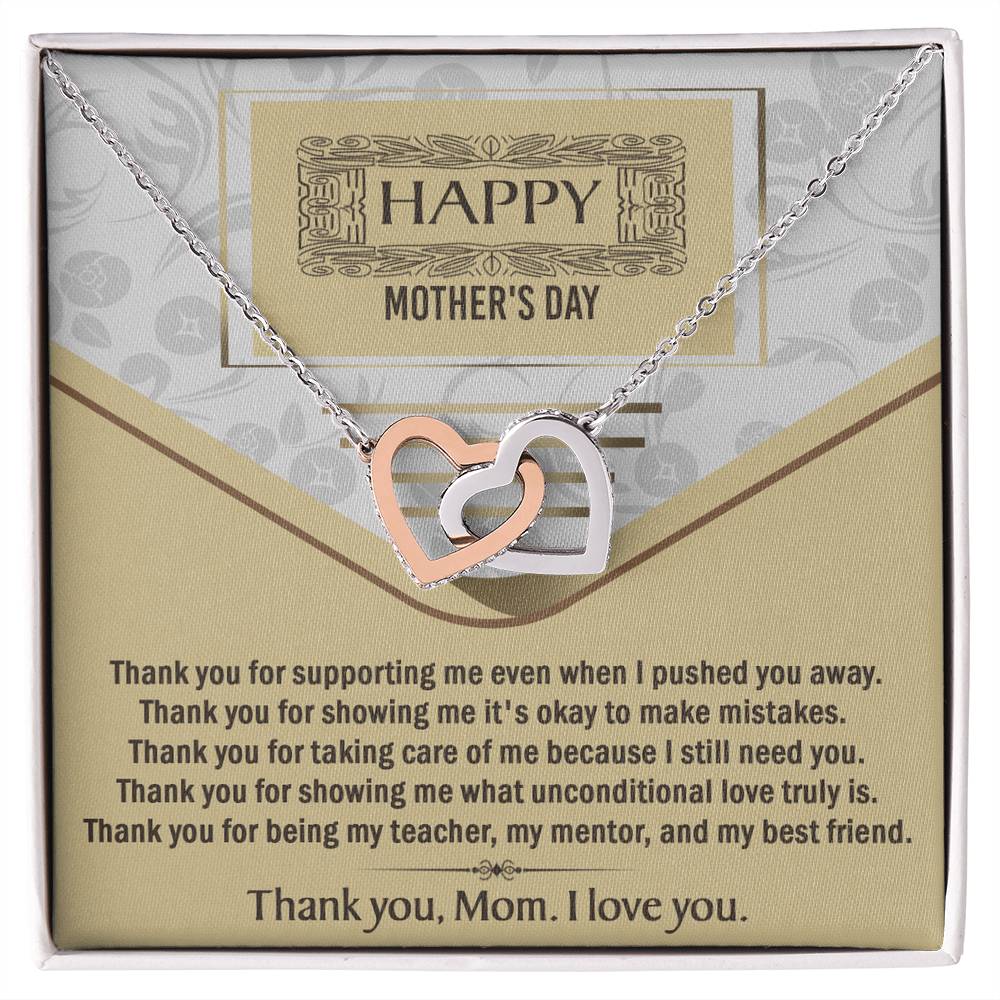 Happy Mother's Day Unconditional Love Interlocking Hearts Pendant Necklace Gift for Mom