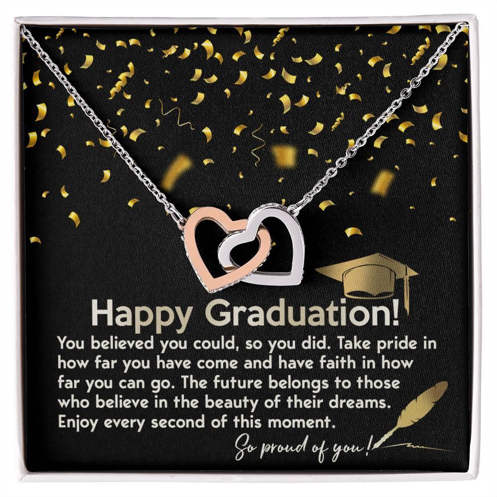 Happy Graduation You Believed You Could and You Did Interlocking Hearts Pendant Necklace