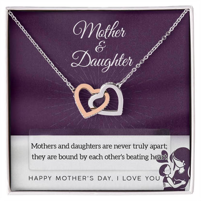 Mother Jewelry - Mothers and Daughters Never Apart Interlocking Hearts Necklace with Gift Box