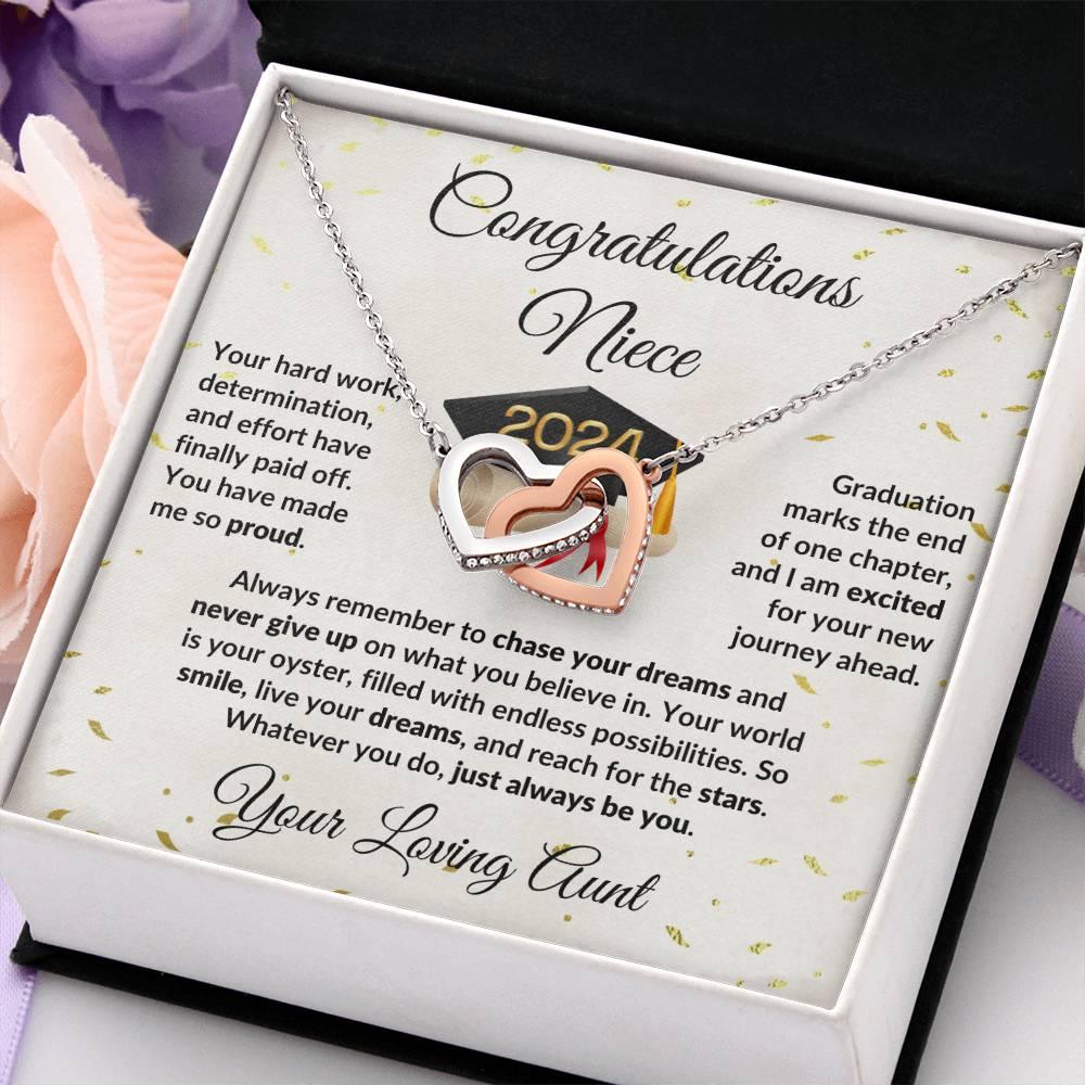 Niece Jewelry Graduation Class of 2024 Personalized Interlocking Hearts Pendant Necklace with Heartfelt Message and Gift Box