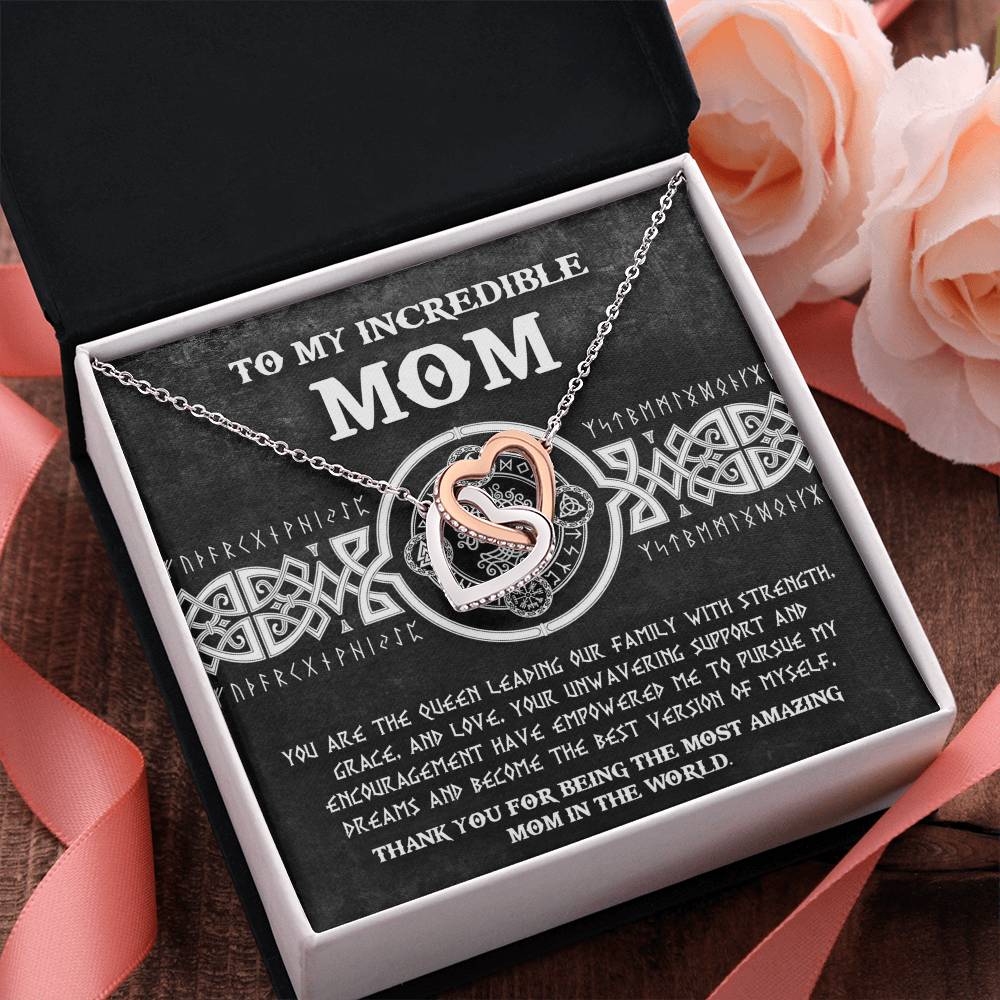 Mom - You are the Queen Leading our Family with Strength, Grace and Love Interlocking Hearts Pendant Necklace