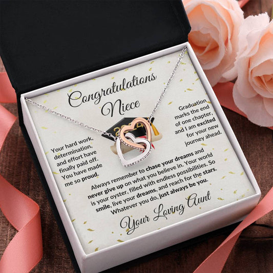 Niece Jewelry Graduation Class of 2024 Personalized Interlocking Hearts Pendant Necklace with Heartfelt Message and Gift Box