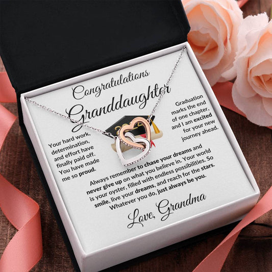 Granddaughter Jewelry Graduation Class of 2024 Personalized Interlocking Hearts Pendant Necklace with Heartfelt Message and Gift Box