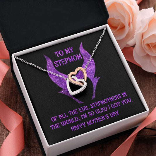 Stepmom Mother's Day Gift - To My Stepmom - Of All the Evil Stepmothers in the World, I'm Glad I Got You Interlocking Hearts Pendant Necklace