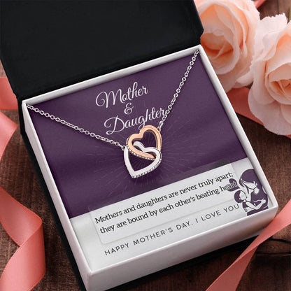 Mother Jewelry - Mothers and Daughters Never Apart Interlocking Hearts Necklace with Gift Box