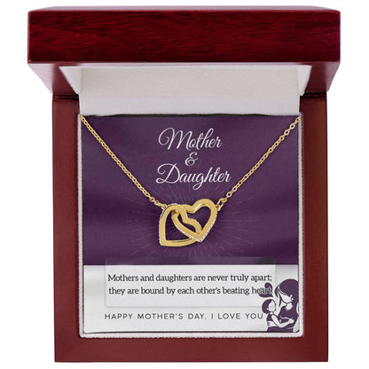 Mother Jewelry - Mothers and Daughters Never Apart Interlocking Hearts Necklace with Gift Box