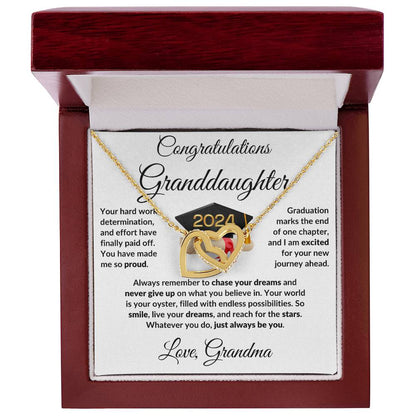 Granddaughter Jewelry Graduation Class of 2024 Personalized Interlocking Hearts Pendant Necklace with Heartfelt Message and Gift Box