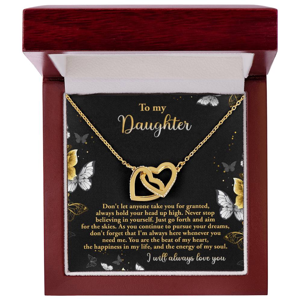 Gift for Daughter - Pursue Your Dreams I Will Always Love You Interlocking Hearts Necklace