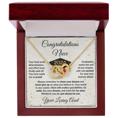 Niece Jewelry Graduation Class of 2024 Personalized Interlocking Hearts Pendant Necklace with Heartfelt Message and Gift Box