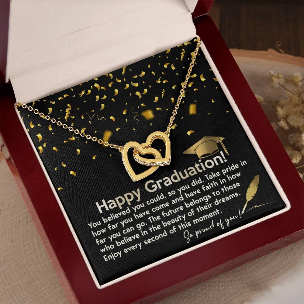 Happy Graduation You Believed You Could and You Did Interlocking Hearts Pendant Necklace