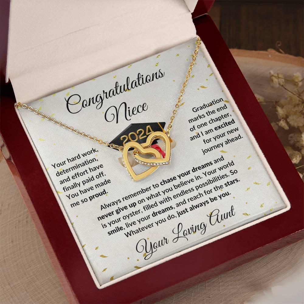 Niece Jewelry Graduation Class of 2024 Personalized Interlocking Hearts Pendant Necklace with Heartfelt Message and Gift Box