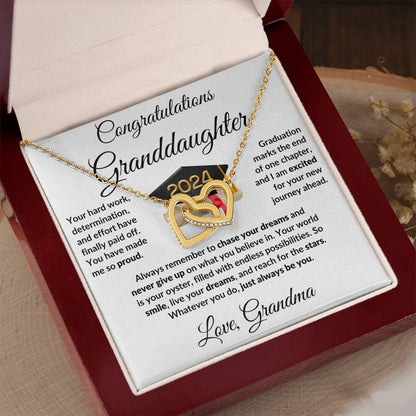 Granddaughter Jewelry Graduation Class of 2024 Personalized Interlocking Hearts Pendant Necklace with Heartfelt Message and Gift Box