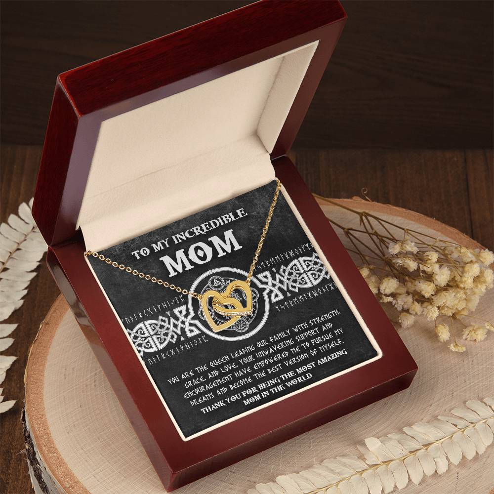 Mom - You are the Queen Leading our Family with Strength, Grace and Love Interlocking Hearts Pendant Necklace
