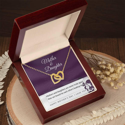 Mother Jewelry - Mothers and Daughters Never Apart Interlocking Hearts Necklace with Gift Box