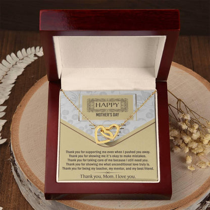 Happy Mother's Day Unconditional Love Interlocking Hearts Pendant Necklace Gift for Mom