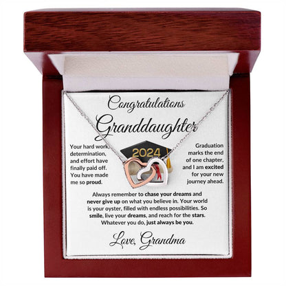 Granddaughter Jewelry Graduation Class of 2024 Personalized Interlocking Hearts Pendant Necklace with Heartfelt Message and Gift Box