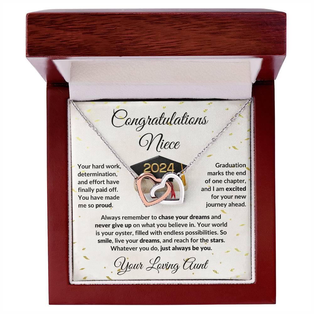 Niece Jewelry Graduation Class of 2024 Personalized Interlocking Hearts Pendant Necklace with Heartfelt Message and Gift Box