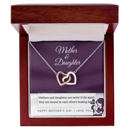 Mother Jewelry - Mothers and Daughters Never Apart Interlocking Hearts Necklace with Gift Box