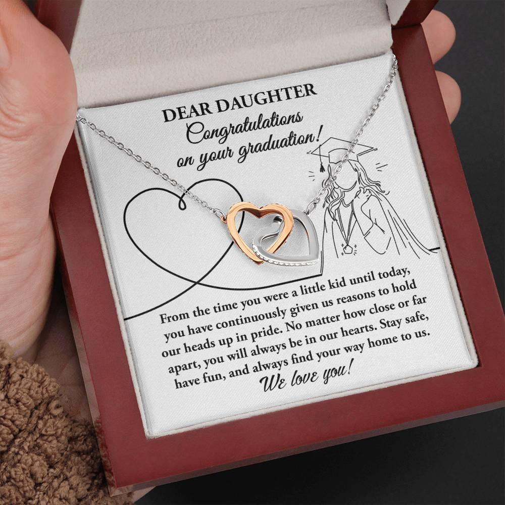 Dear Daughter Congratulations on your Graduation Interlocking Hearts Pendant Necklace