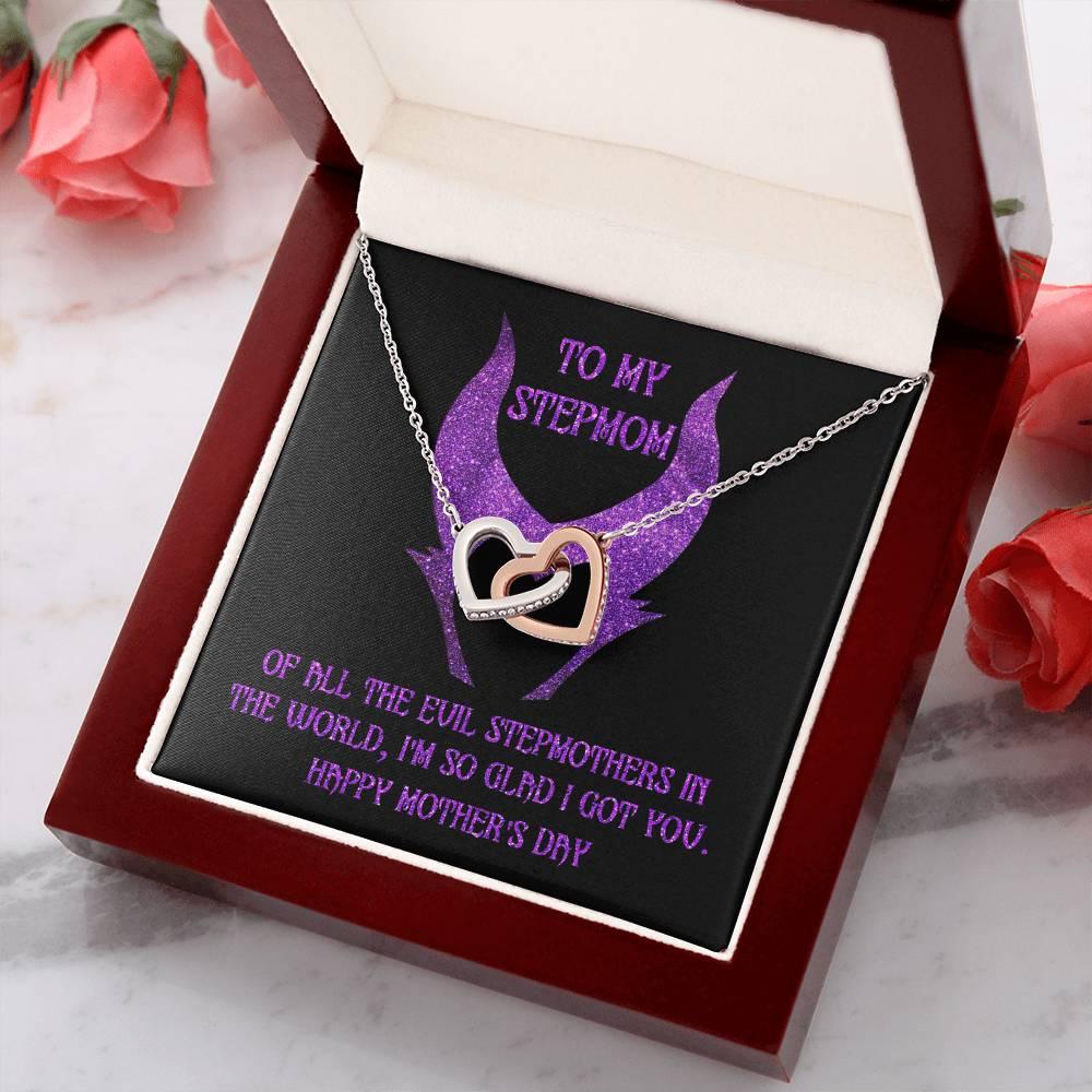 Stepmom Mother's Day Gift - To My Stepmom - Of All the Evil Stepmothers in the World, I'm Glad I Got You Interlocking Hearts Pendant Necklace