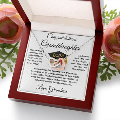 Granddaughter Jewelry Graduation Class of 2024 Personalized Interlocking Hearts Pendant Necklace with Heartfelt Message and Gift Box