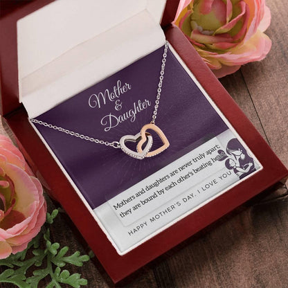 Mother Jewelry - Mothers and Daughters Never Apart Interlocking Hearts Necklace with Gift Box