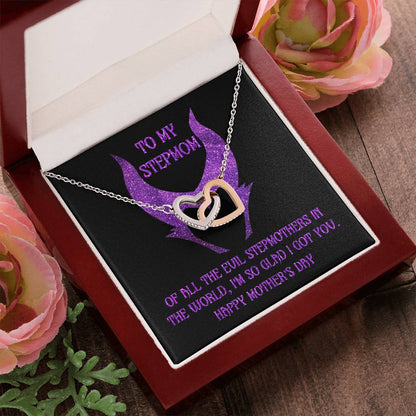Stepmom Mother's Day Gift - To My Stepmom - Of All the Evil Stepmothers in the World, I'm Glad I Got You Interlocking Hearts Pendant Necklace