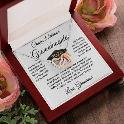 Granddaughter Jewelry Graduation Class of 2024 Personalized Interlocking Hearts Pendant Necklace with Heartfelt Message and Gift Box