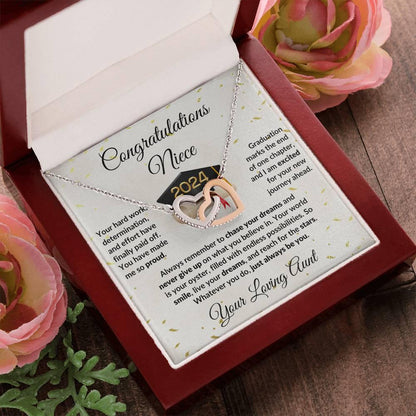 Niece Jewelry Graduation Class of 2024 Personalized Interlocking Hearts Pendant Necklace with Heartfelt Message and Gift Box