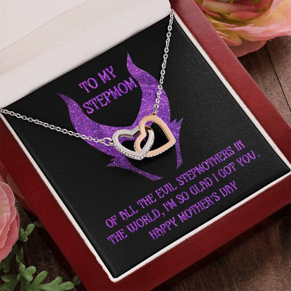 Stepmom Mother's Day Gift - To My Stepmom - Of All the Evil Stepmothers in the World, I'm Glad I Got You Interlocking Hearts Pendant Necklace