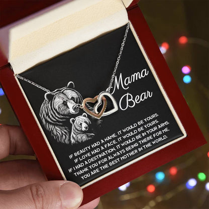 To My Mama Bear My Destination is In Your Arms Interlocking Hearts Necklace