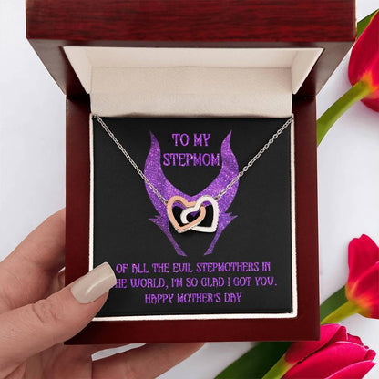 Stepmom Mother's Day Gift - To My Stepmom - Of All the Evil Stepmothers in the World, I'm Glad I Got You Interlocking Hearts Pendant Necklace