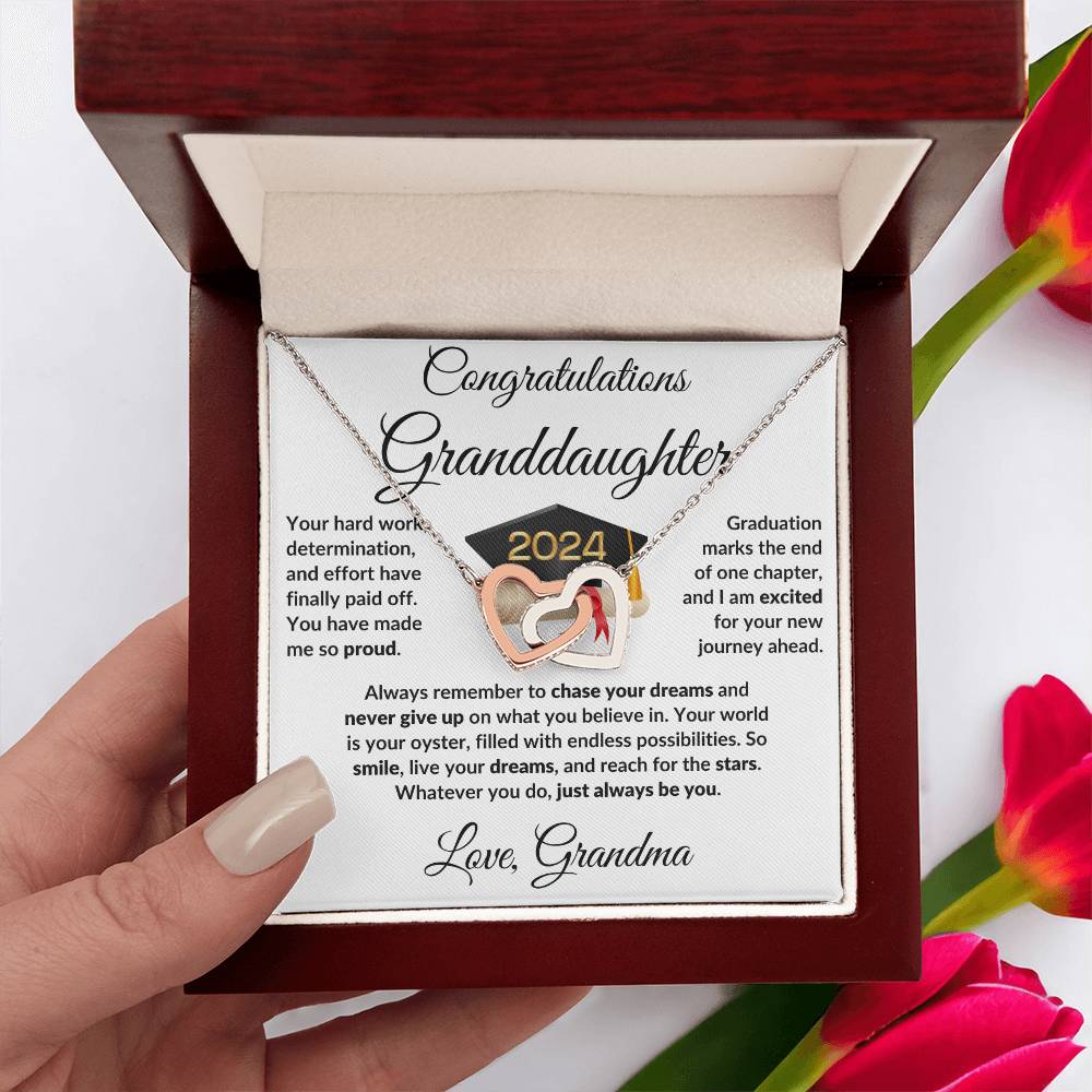 Granddaughter Jewelry Graduation Class of 2024 Personalized Interlocking Hearts Pendant Necklace with Heartfelt Message and Gift Box