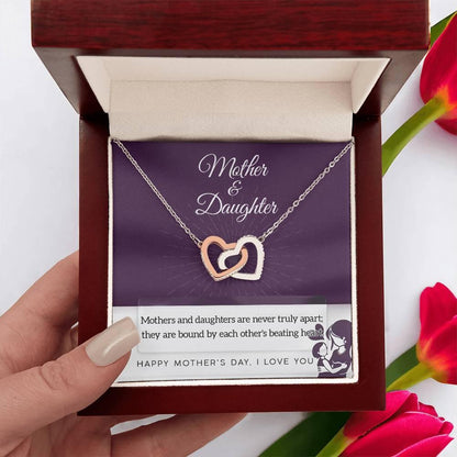 Mother Jewelry - Mothers and Daughters Never Apart Interlocking Hearts Necklace with Gift Box