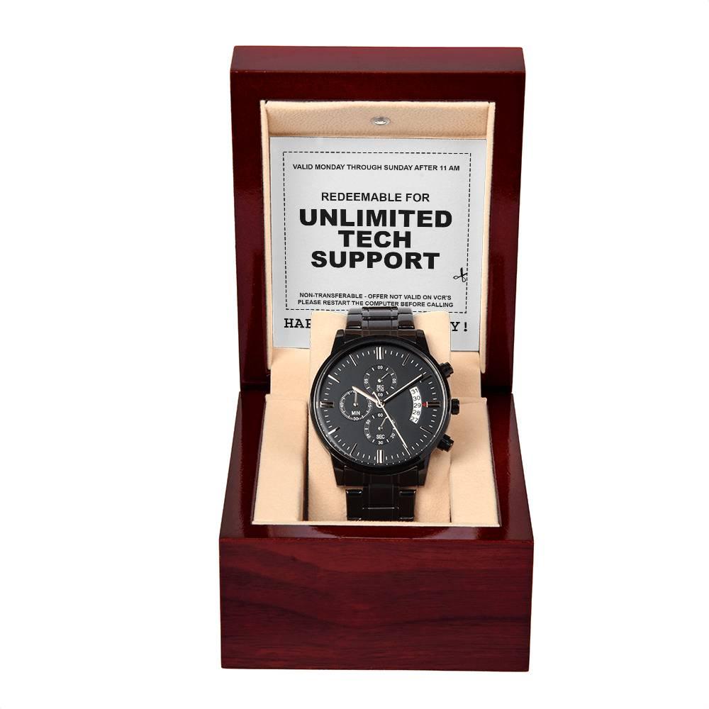 Gift for Dad - Redeem for Unlimited Tech Support - Black Chronograph Watch