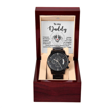 Gift for New Dad from the Baby Bump Black Chronograph Watch