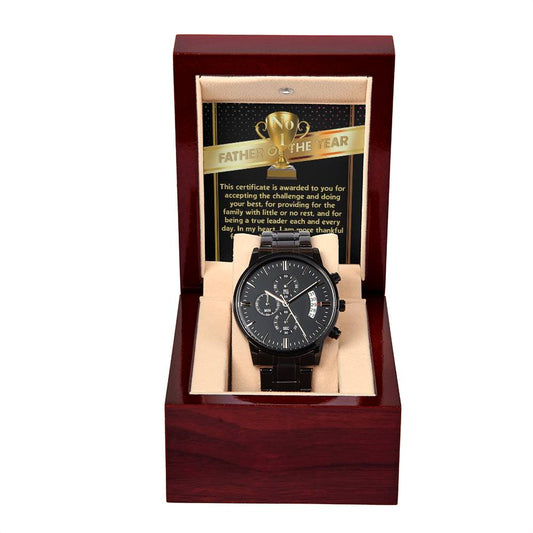 Father of the Year Black Chronograph Watch