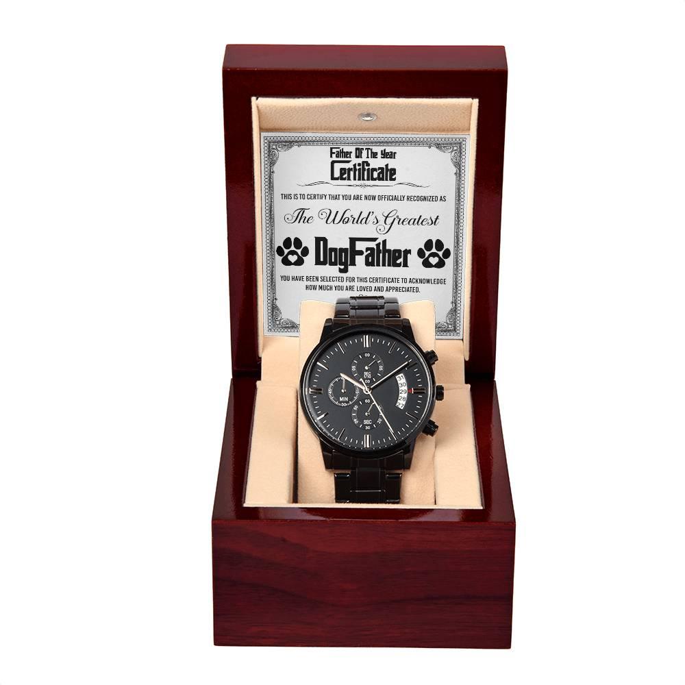 Father of the Year Certificate for the World's Greatest Dog Father Black Chronograph Watch