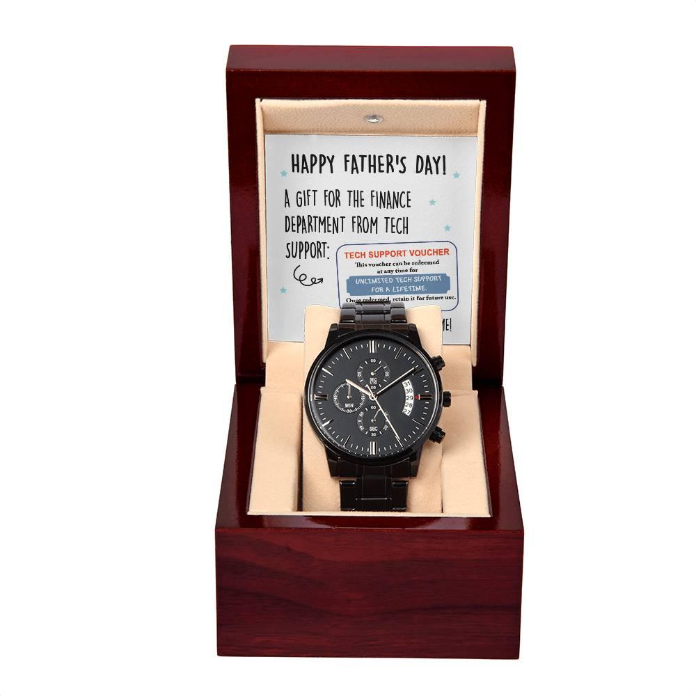 Dad Gift - Tech Support Voucher - Black Chronograph Watch