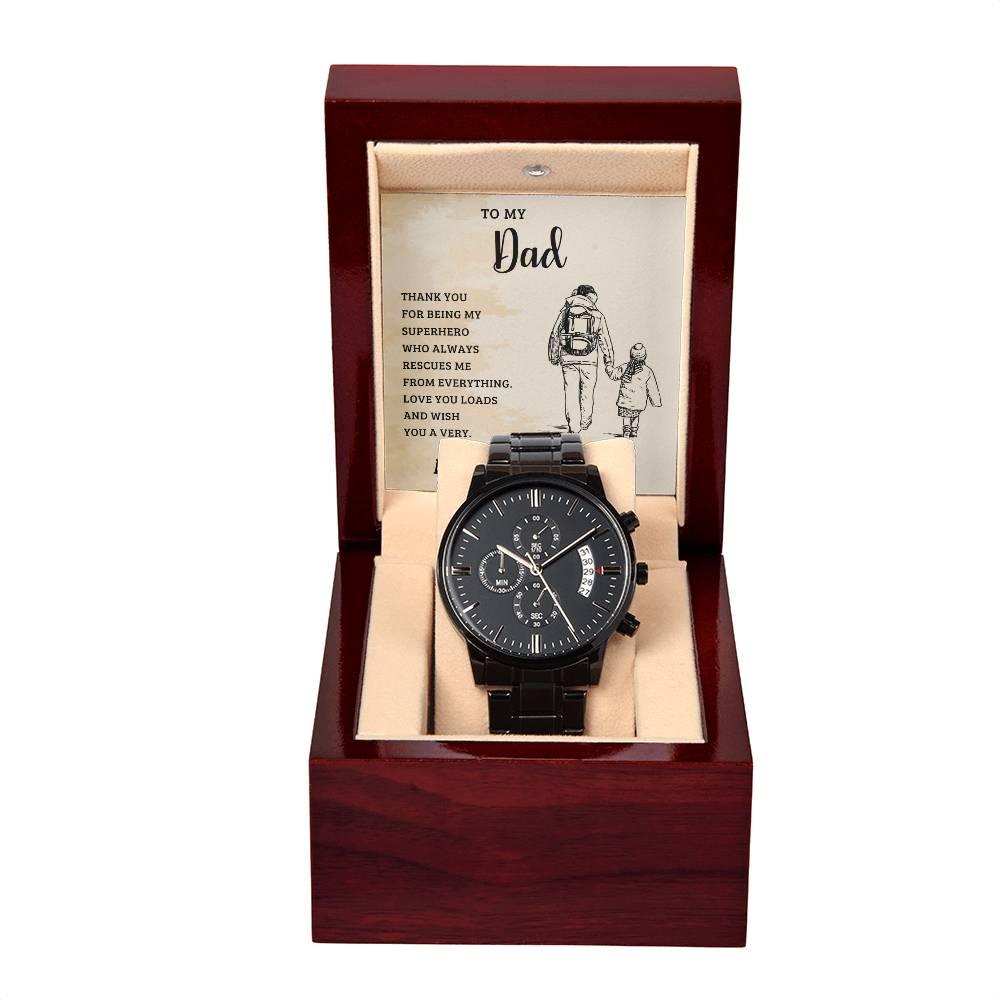 To My Dad My Superhero Black Chronograph Watch