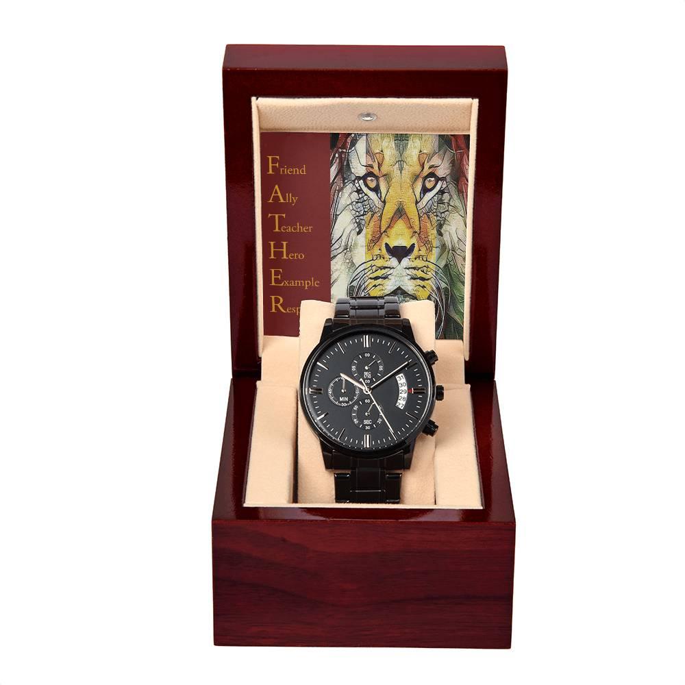 Dad Gift - Friend Ally Teacher Hero Example Respected - Black Chronograph Watch