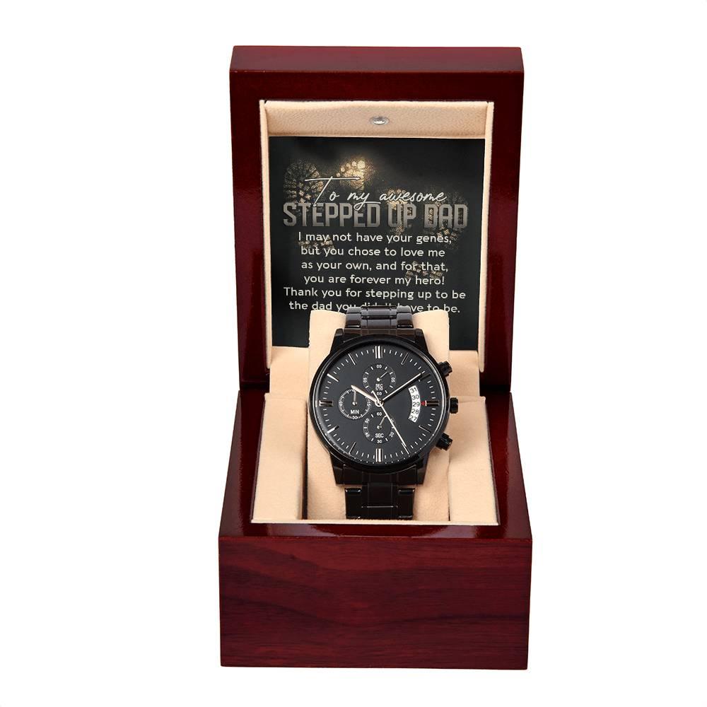 To My Awesome Stepped-Up Man Black Chronograph Watch Gift for Stepdad