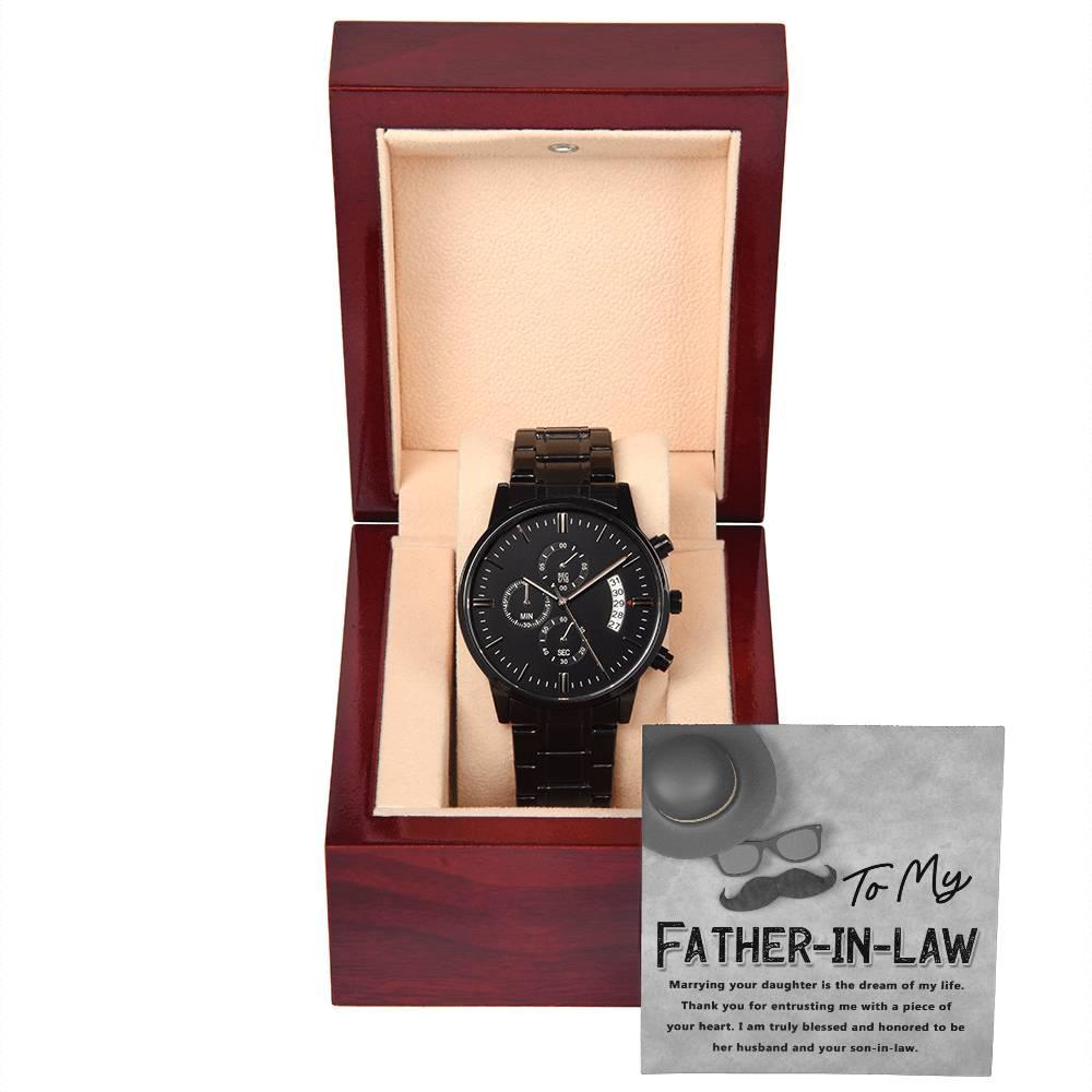 Gift for Father-in-Law - Honored To Be Your Son-in-Law Black Chronograph Watch