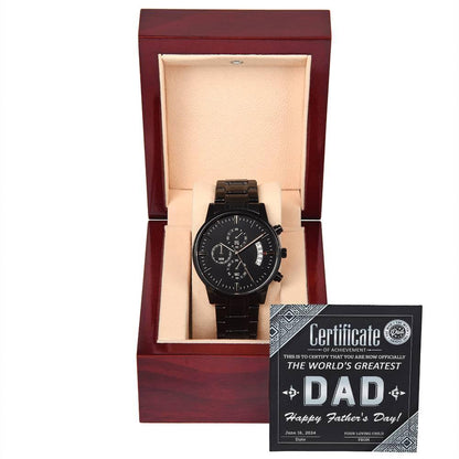 Dad Certificate of Achievement as the World's Greatest Dad Black Chronograph Watch