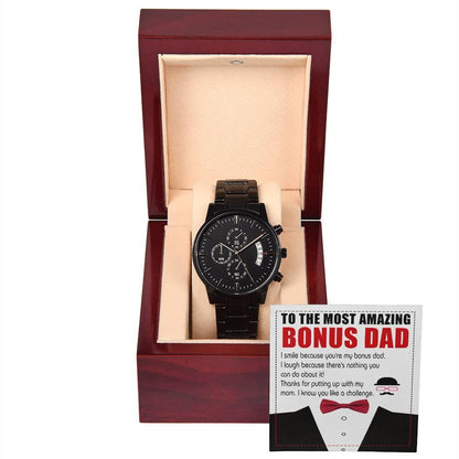 Bonus Dad Gift- I Know You Like A Challenge Black Chronograph Watch